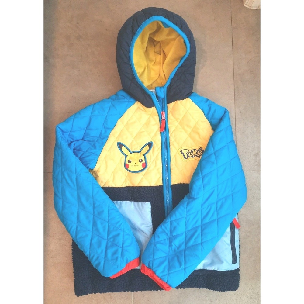 Pokemon Quilted Jacket Boys Size 10 12 Puffer Fleece